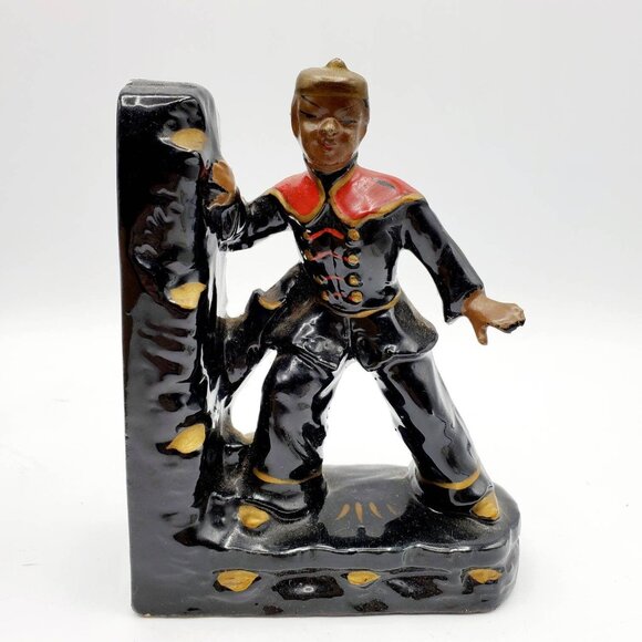 Vintage Hand Painted Ceramic Figurine Of Asian Boy In Red and Black Uniform - Picture 2 of 7